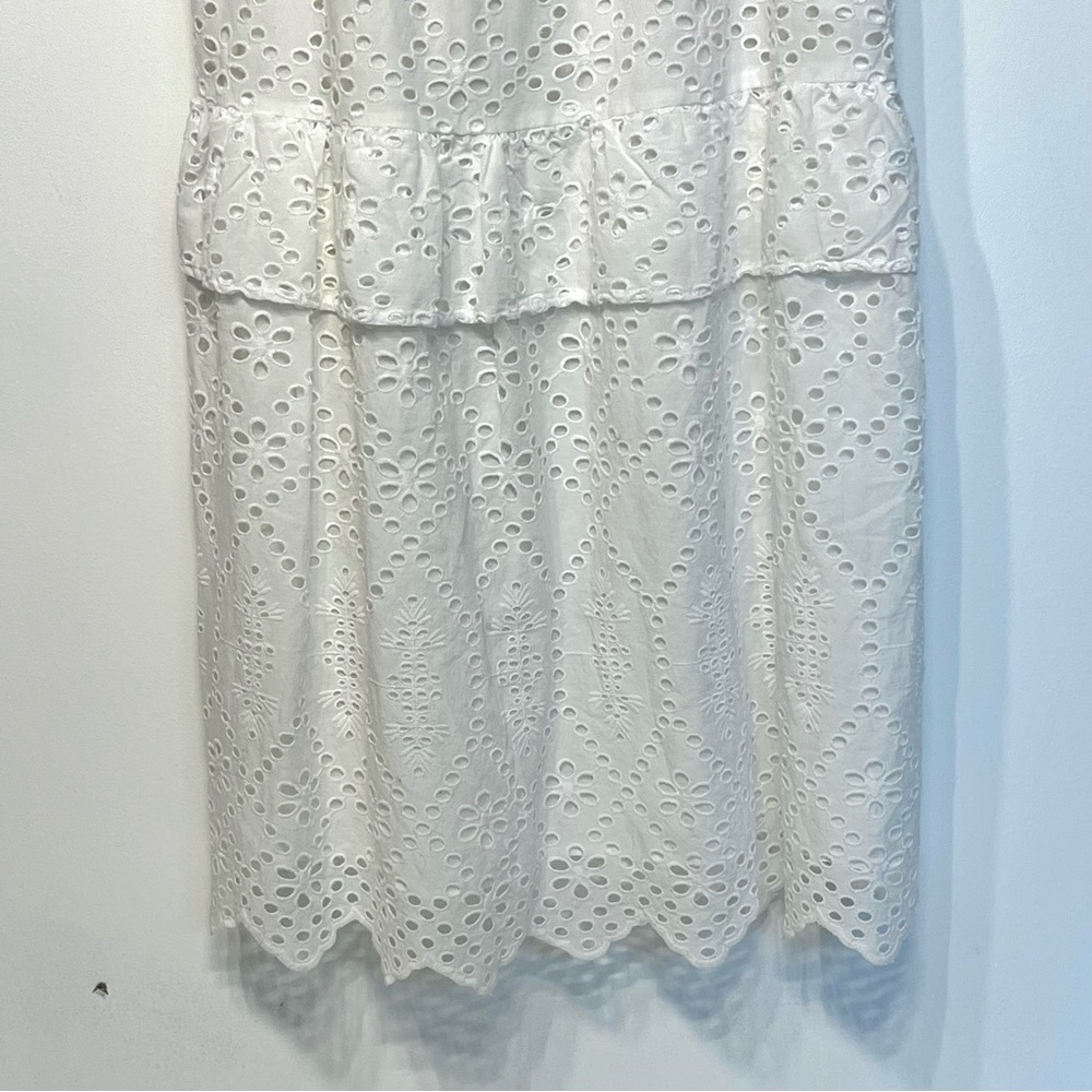 White eyelet sleeveless tiered midi dress, lined, cotton, beach dress, 8 - Picture 6 of 11